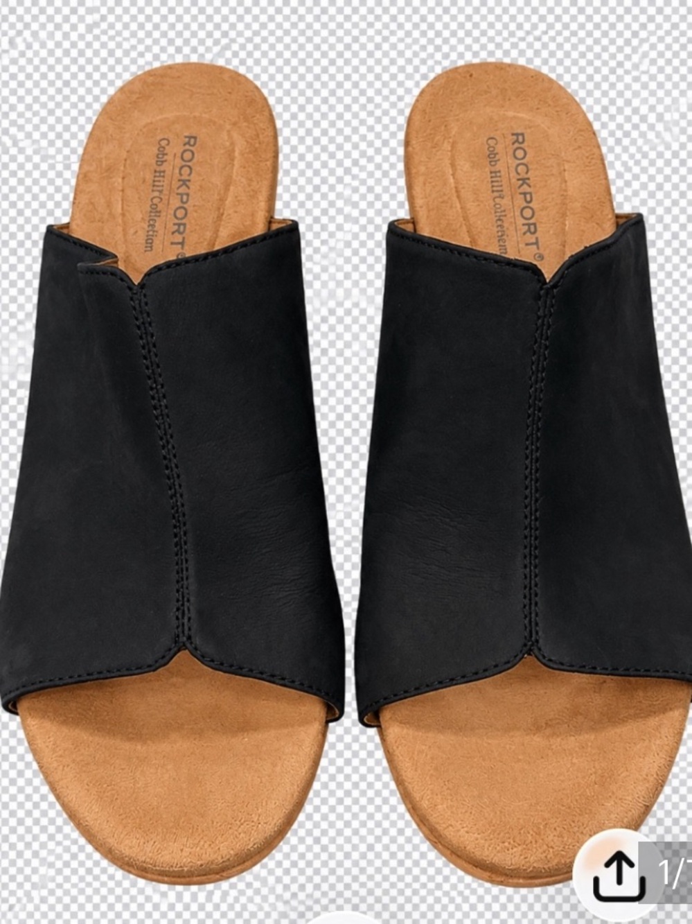 Rockport Black Leather Mule Slides with Tan Footbed Size 10
